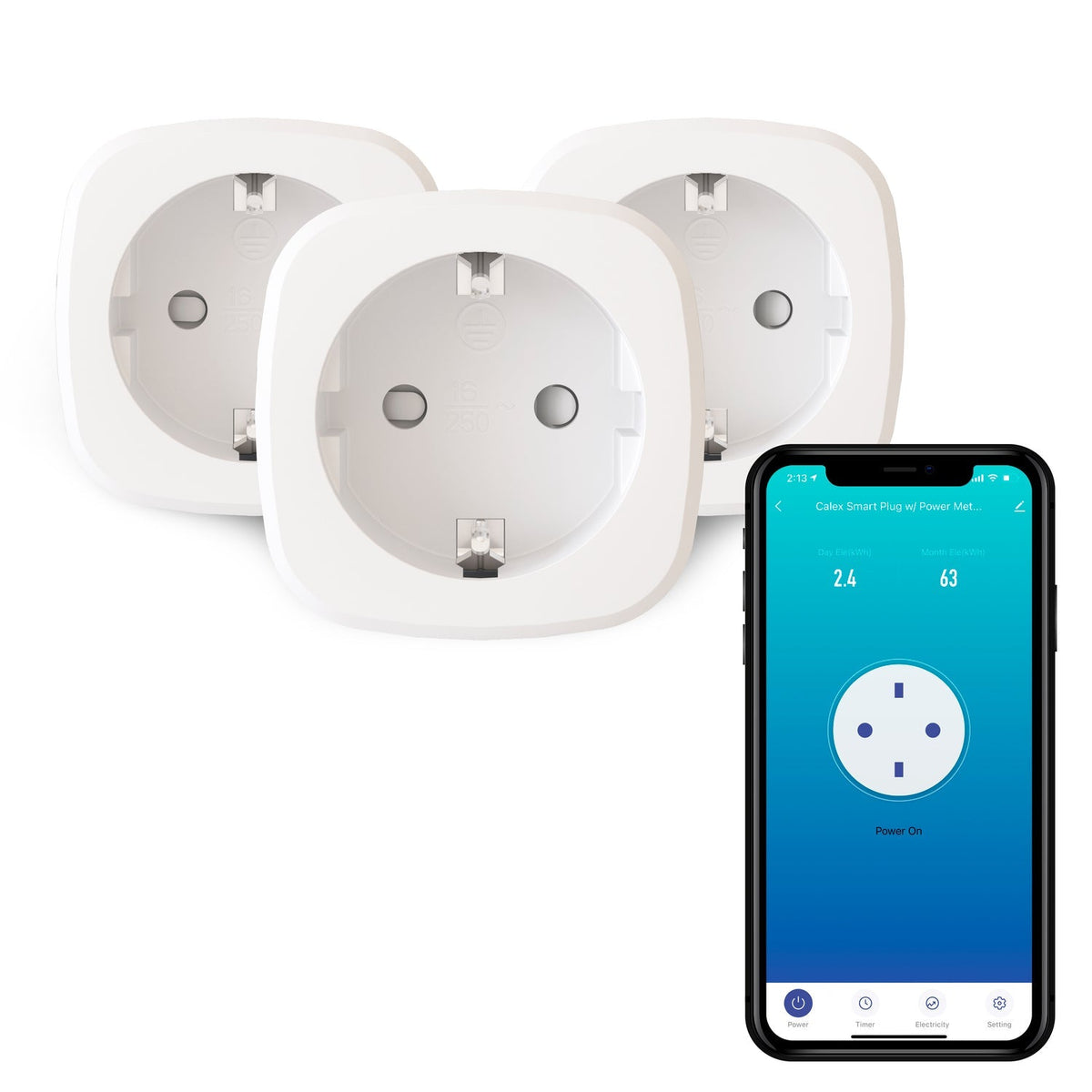 Calex Smart Plug - 3 pieces - Smart Plug with Energy Meter - White