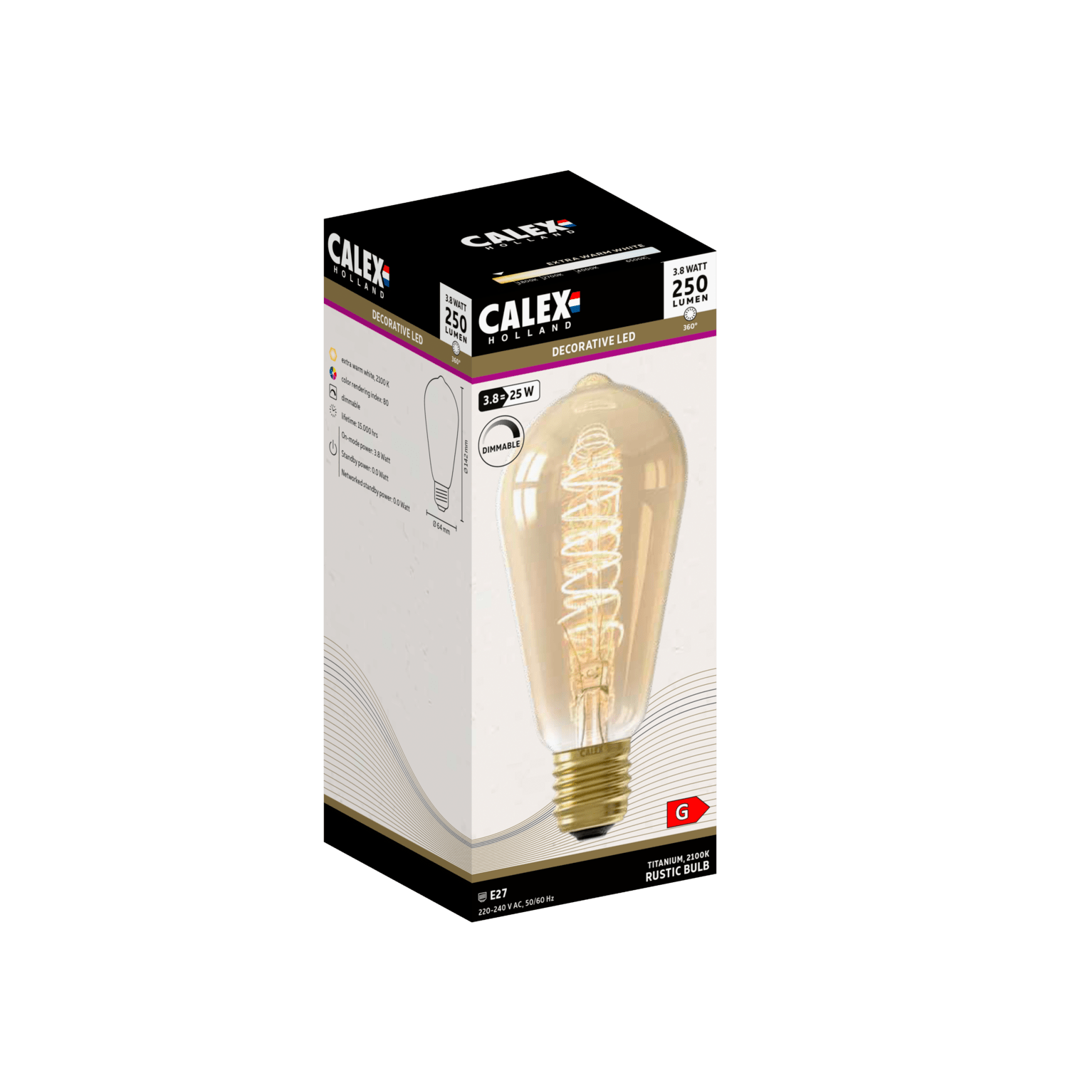 Calex Spiral Filament Led Lamp E27 St64 Gold 3 8w Dimmable