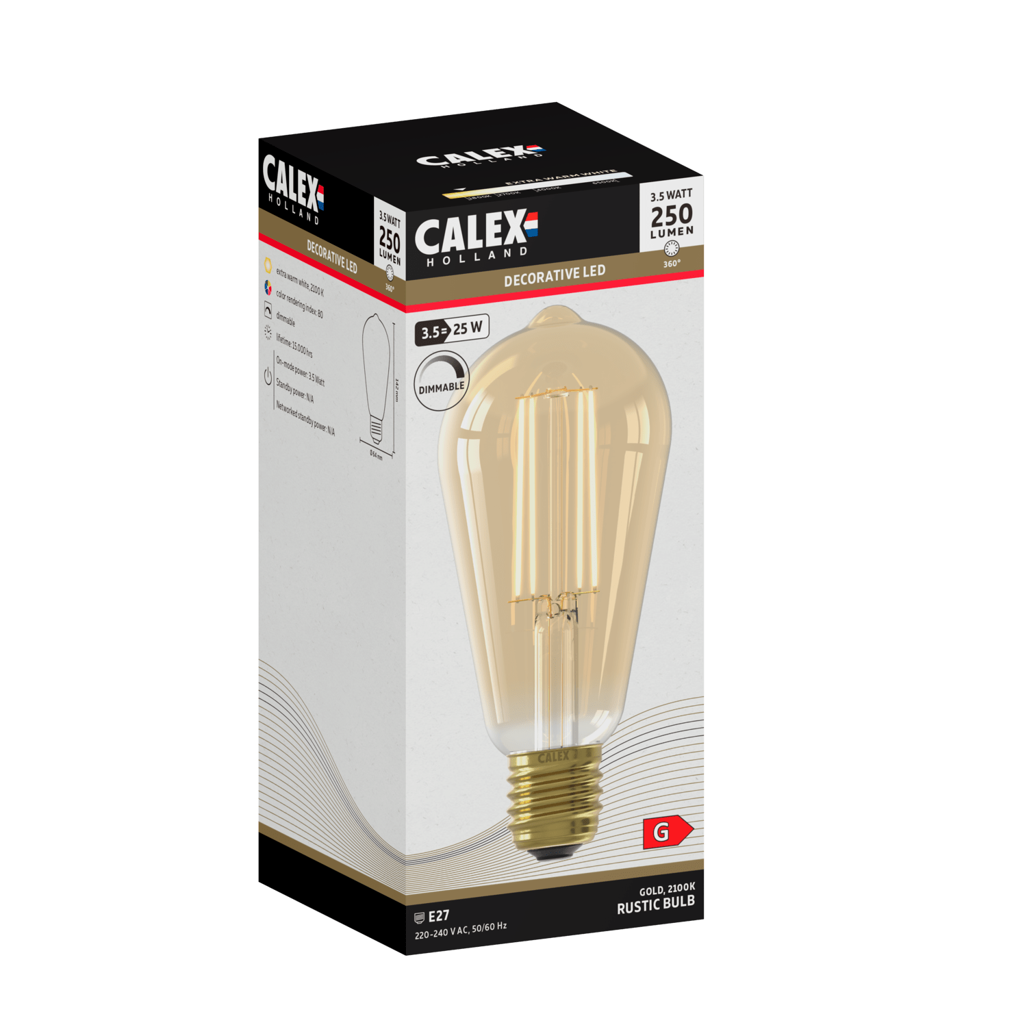 Calex Warm Filament Led Lamp E27 St64 Gold 3 5w Dimmable Calex Online Store