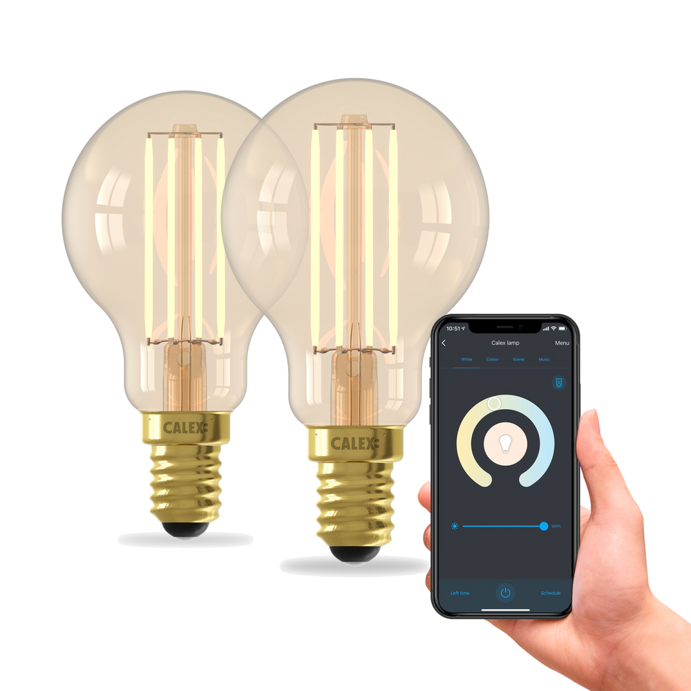 Calex Slimme LED Lamp - 2 stuks  - E14 - P45 - Goud - Warm Wit - 7W